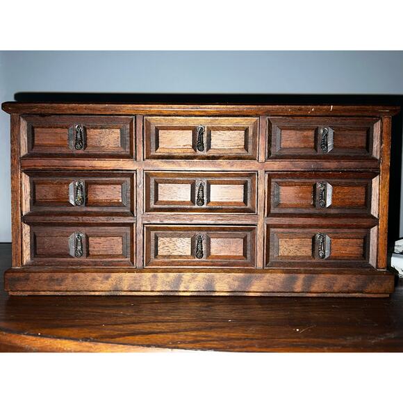 Vintage Mele Wooden Jewelry Dresser Box 7 Drawer Japan Jewel Case Velvet Drawers - Picture 1 of 9